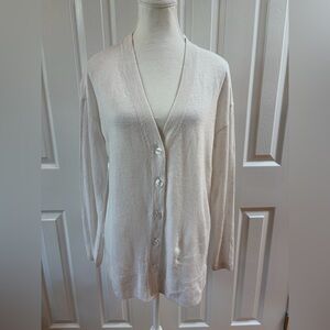 Talbots White Linen Girlfriend V-Neck Cardigan Size S